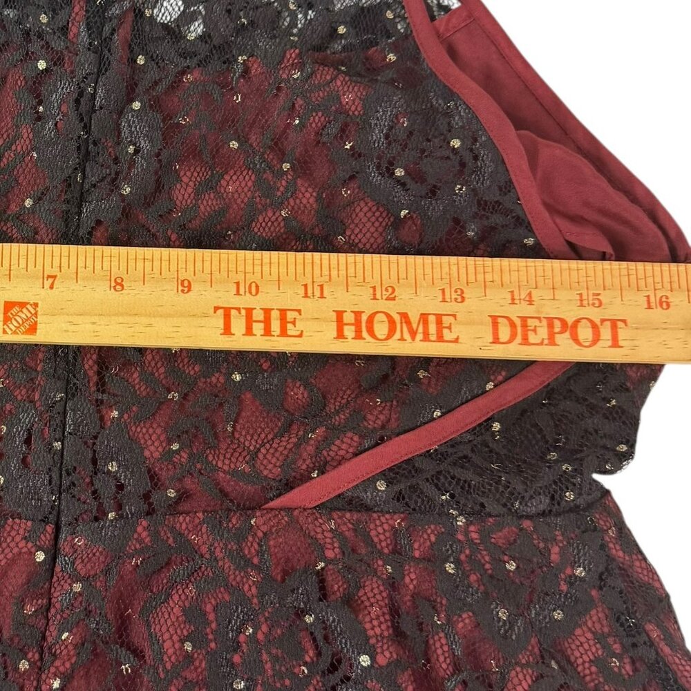 xFree People Black & Burgundy Lace Fit & Flare Mini Dress SZ:10  Sheer Open Back - Picture 10 of 11